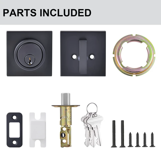 Alt view image 3 of 5 - 1 Side Keyed Deadbolt Lock,Square Single Cylinder Dead Bolt, Matte Black Square Exterior Keyed Deadbolt