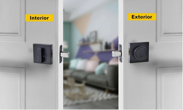 Alt view image 5 of 5 - 1 Side Keyed Deadbolt Lock,Square Single Cylinder Dead Bolt, Matte Black Square Exterior Keyed Deadbolt