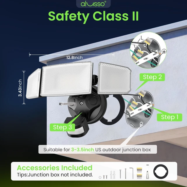 Alt view image 7 of 7 - Metal Heads Motion Sensor Outdoor Lights 60W 6000LM 120V ETL Listed 3CCT 3000K/4000K/6500K, 3 Modes (Dusk to Dawn/Auto/On Time) Hardwired Waterproof Flood Lights Outdoor for Porch, Black 1PC