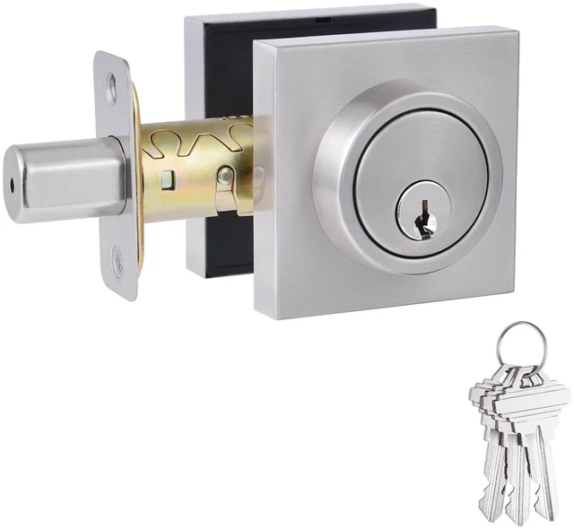 Main image of 1 Side Keyed Deadbolt Lock,Square Single Cylinder Dead Bolt, Satin Nickel Square Exterior Keyed Deadbolt