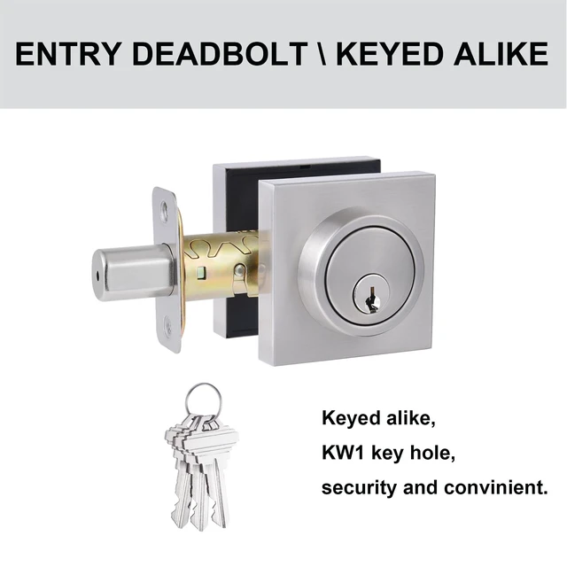 Alt view image 2 of 5 - 1 Side Keyed Deadbolt Lock,Square Single Cylinder Dead Bolt, Satin Nickel Square Exterior Keyed Deadbolt