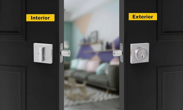 Alt view image 5 of 5 - 1 Side Keyed Deadbolt Lock,Square Single Cylinder Dead Bolt, Satin Nickel Square Exterior Keyed Deadbolt