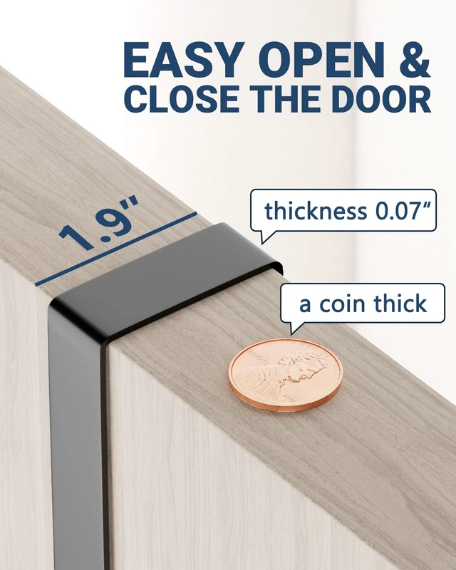 Alt view image 7 of 7 - Broom Holder Door Mount, Wood Over the Door Broom and Mop Holder 4 Slots 4 Hooks, No Drill Setup, EVA Protection Pads, Secure Grip, Laundry Garage Closet Kitchen Use, Black