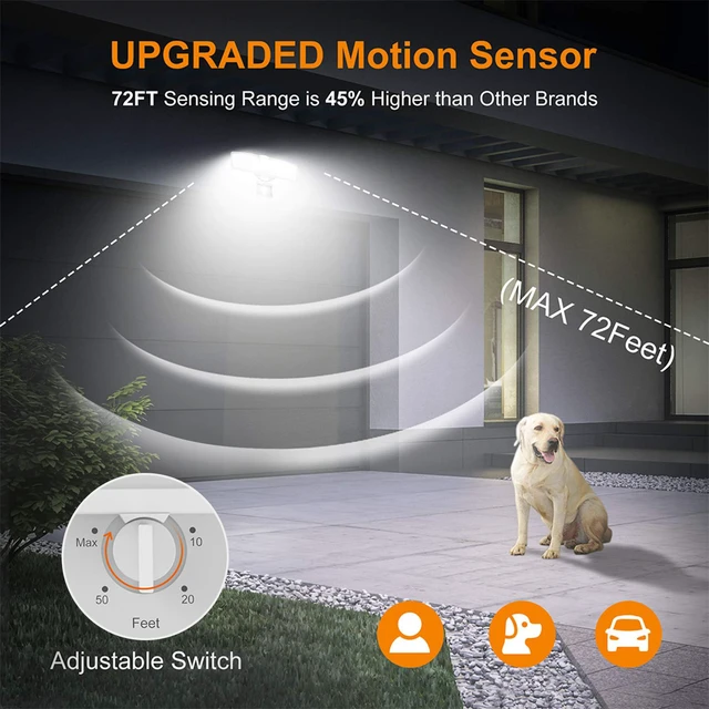 Alt view image 4 of 7 - Hardwired LED Security Lights Motion Sensor Outdoor, 40W 4000LM 5500K Daylight, 72 FT Range & 180° Detection, Easy to Install, IP65 Waterproof, 2 Head Flood Light for Garage, Yard, Porch
