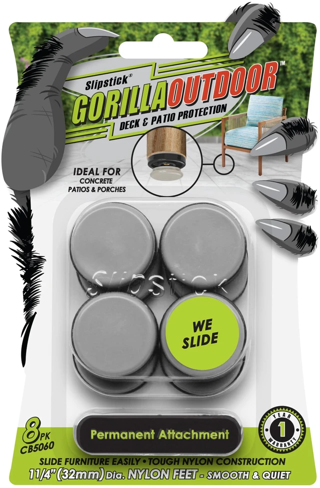Main image of Gorilla Outdoor 1-1/4 Inch Furniture Sliders/Chair Glide Floor Protectors (Set of 8) Screw-On Nylon Furniture Glides for Sliding on Outdoor and Indoor Floors