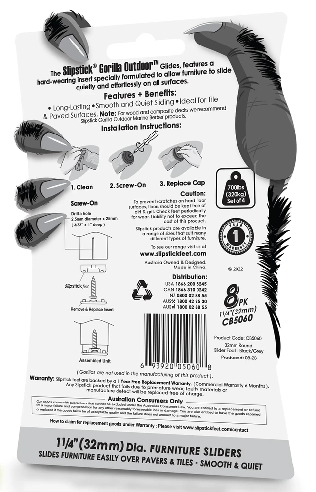 Alt view image 5 of 6 - Gorilla Outdoor 1-1/4 Inch Furniture Sliders/Chair Glide Floor Protectors (Set of 8) Screw-On Nylon Furniture Glides for Sliding on Outdoor and Indoor Floors