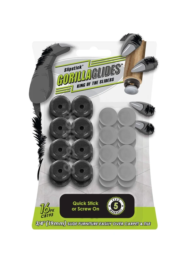 Main image of GorillaGlides Plastic Furniture Sliders/Screw On Floor Protectors for Carpet and Hard Surfaces, Round (0.75 Inch)