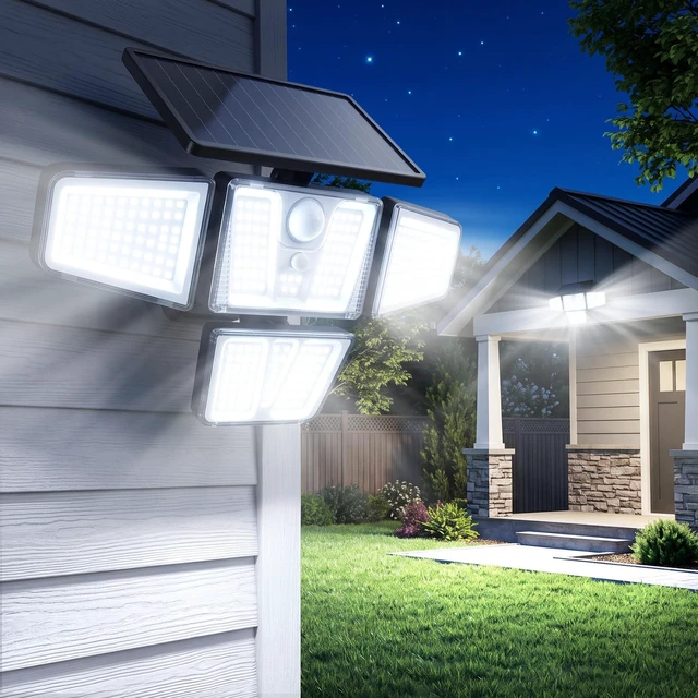 Main image of Solar Flood Lights 3600LM,270° Motion Sensor Outdoor Lights-Remote 4 Heads 3 Modes Solar Lights Outdoor, Glass Panel, IP65 Waterproof Outdoor Security Lights for Yard Patio Garage- 1Pack Black