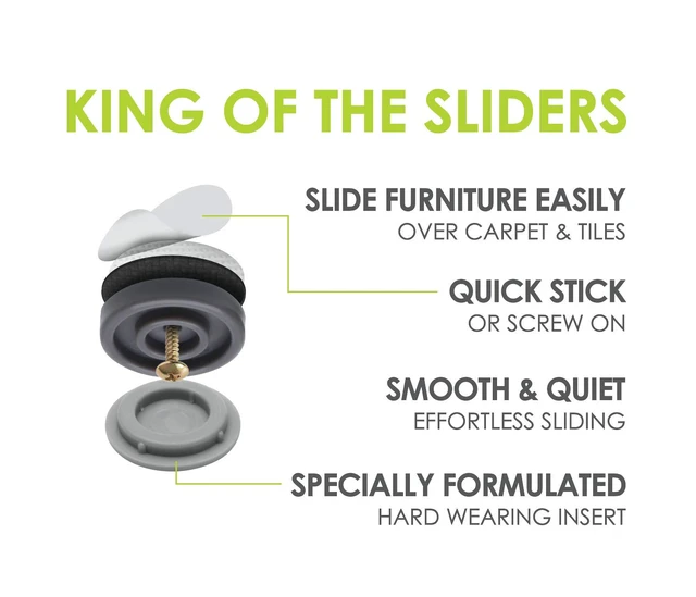 Alt view image 2 of 6 - GorillaGlides Plastic Furniture Sliders/Screw On Floor Protectors for Carpet and Hard Surfaces, Round (0.75 Inch)