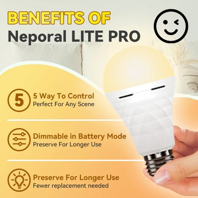 Alt view image 3 of 7 - LITE PRO Rechargeable Light Bulbs, 2600mAh Large Battery Backup Light Bulbs, Perfect As Emergency Lights for Home, Hurricane Prepareness Item, E26/E27 (Soft White-2600mAh)