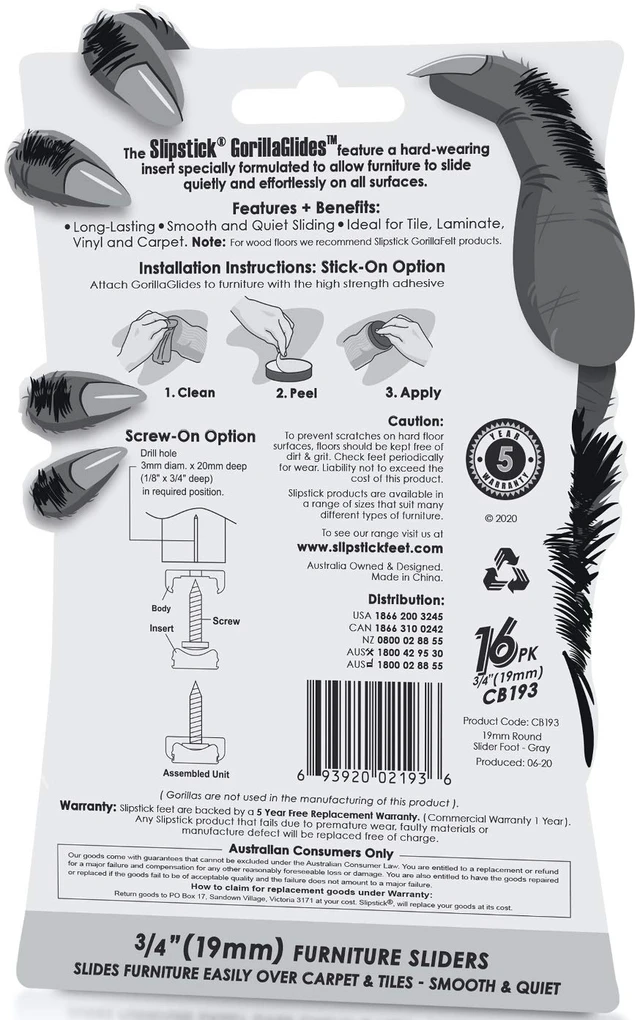 Alt view image 6 of 6 - GorillaGlides Plastic Furniture Sliders/Screw On Floor Protectors for Carpet and Hard Surfaces, Round (0.75 Inch)