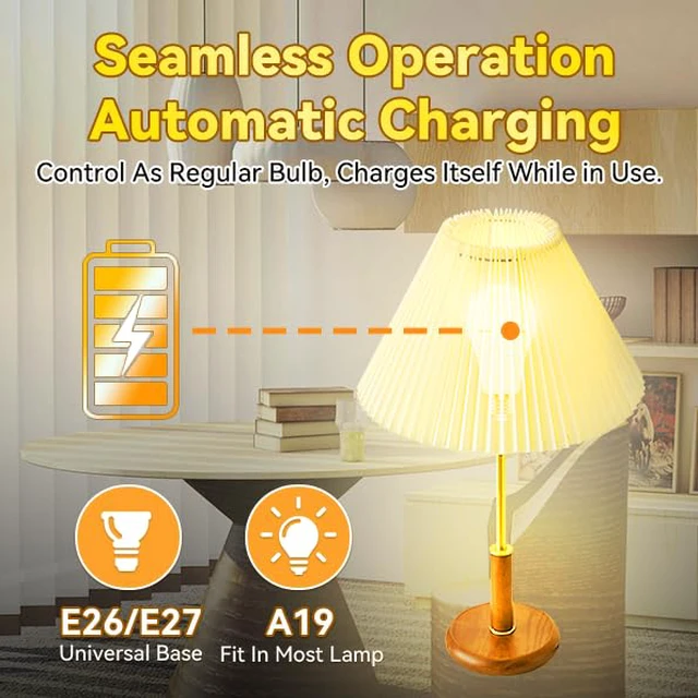 Alt view image 6 of 7 - LITE PRO Rechargeable Light Bulbs, 2600mAh Large Battery Backup Light Bulbs, Perfect As Emergency Lights for Home, Hurricane Prepareness Item, E26/E27 (Soft White-2600mAh)