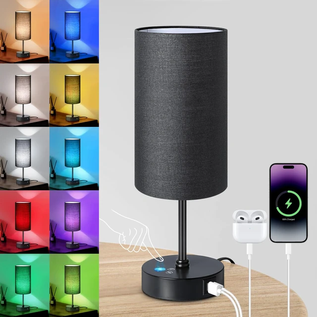 Main image of Table Lamp with 3 CCT (3000K/4500K/6500K), Stepless Dimmable Bedside Lamp with 7 Color Changing, Modern Nightstand Light with Black Shade for Bedroom, Kids Room, Home, Office