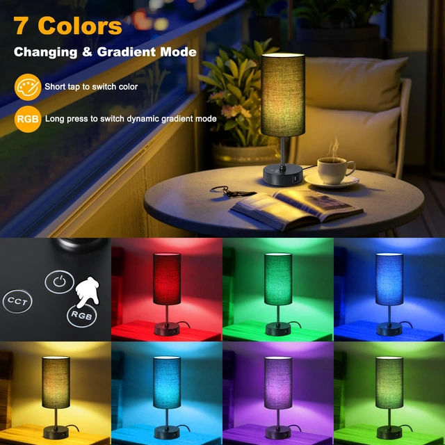 Alt view image 2 of 7 - Table Lamp with 3 CCT (3000K/4500K/6500K), Stepless Dimmable Bedside Lamp with 7 Color Changing, Modern Nightstand Light with Black Shade for Bedroom, Kids Room, Home, Office