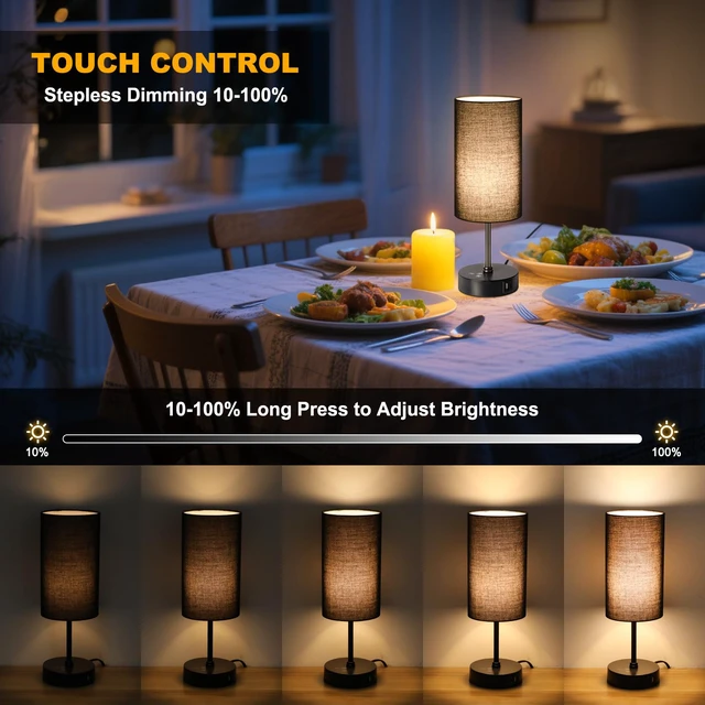 Alt view image 3 of 7 - Table Lamp with 3 CCT (3000K/4500K/6500K), Stepless Dimmable Bedside Lamp with 7 Color Changing, Modern Nightstand Light with Black Shade for Bedroom, Kids Room, Home, Office