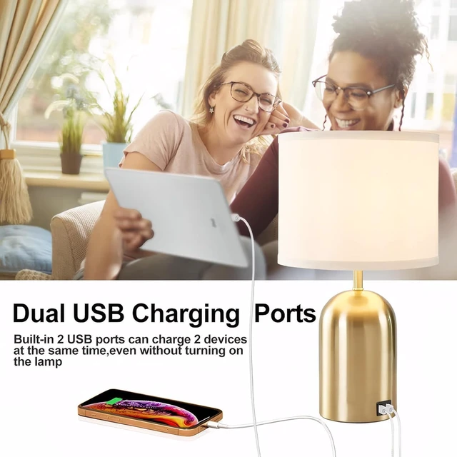 Alt view image 3 of 7 - Touch Control Table Lamp, Gold Bedside Table Lamps for Bedroom 18" Modern Dimmable Desk Lamp for Nightstand Living Room Office, with 2 USB Charging Ports, Bulbs Included