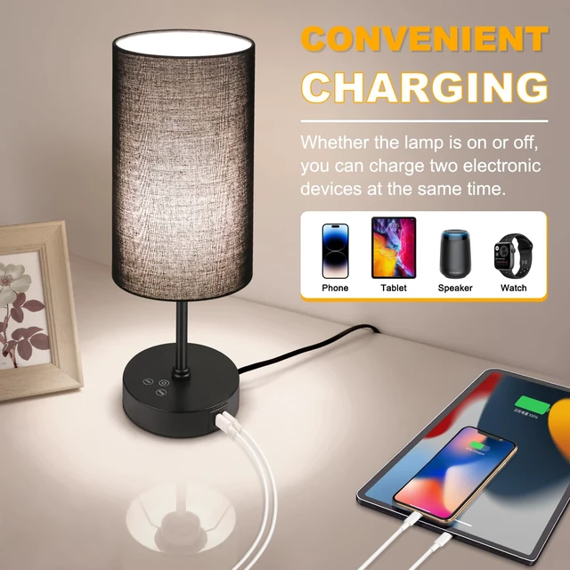 Alt view image 7 of 7 - Table Lamp with 3 CCT (3000K/4500K/6500K), Stepless Dimmable Bedside Lamp with 7 Color Changing, Modern Nightstand Light with Black Shade for Bedroom, Kids Room, Home, Office