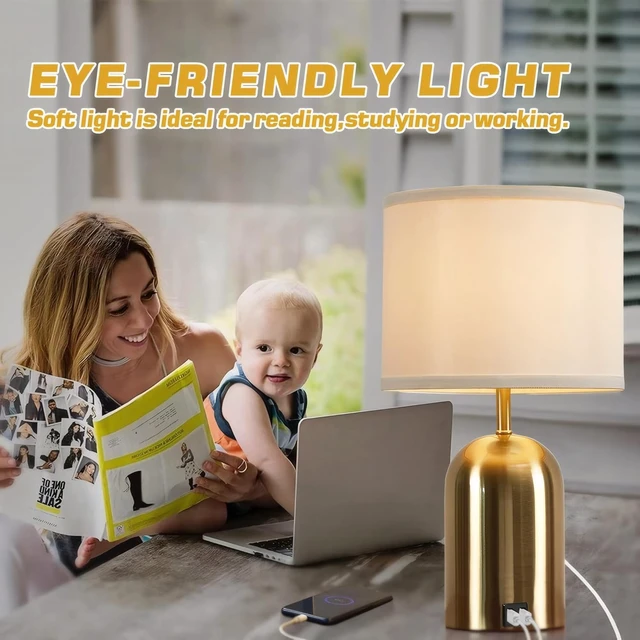 Alt view image 4 of 7 - Touch Control Table Lamp, Gold Bedside Table Lamps for Bedroom 18" Modern Dimmable Desk Lamp for Nightstand Living Room Office, with 2 USB Charging Ports, Bulbs Included