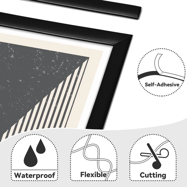 Alt view image 4 of 6 - 26.2 Ft Peel and Stick Wall Molding Trim, Flexible PVC Trim Trim for Walls & Backsplash, Waterproof Heat Resistant Self Adhesive Trim, Easy No-Damage Install, Matte Black