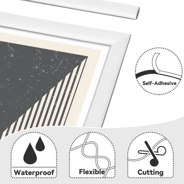 Alt view image 4 of 7 - 26.2 Ft Peel and Stick Wall Molding Trim, Flexible PVC Trim Trim for Walls & Backsplash, Waterproof Heat Resistant Self Adhesive Trim, Easy No-Damage Install, Seamless White Finish