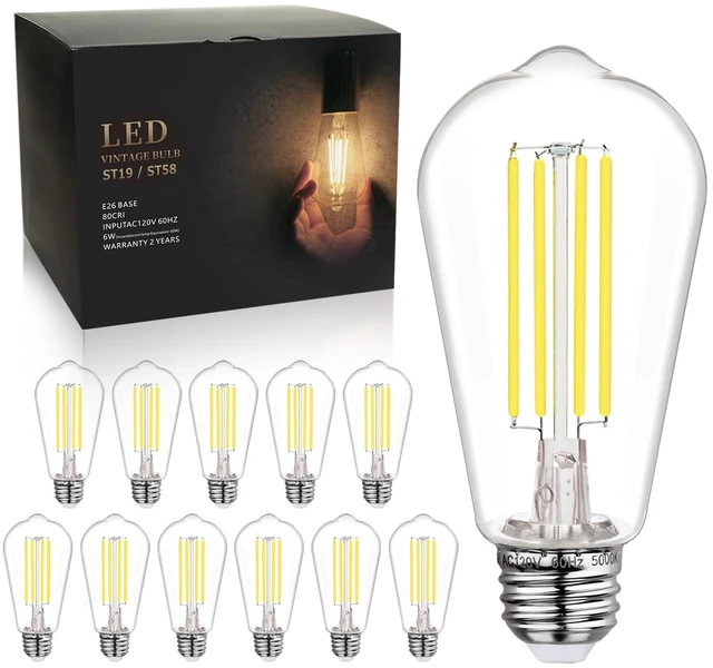 Main image of 12Pack Shatter-Resistan Vintage LED Edison Bulbs,5000K Daylight White E26 LED bulbs 60 Watt 800LM, Dimmable 6W Edison Light Bulbs 60W Equivalent, Lightweight Safty for Home Kitchen Cafe Farmhouse