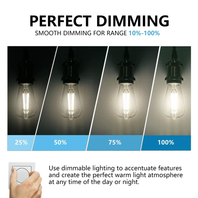 Alt view image 3 of 7 - 12Pack Shatter-Resistan Vintage LED Edison Bulbs,5000K Daylight White E26 LED bulbs 60 Watt 800LM, Dimmable 6W Edison Light Bulbs 60W Equivalent, Lightweight Safty for Home Kitchen Cafe Farmhouse