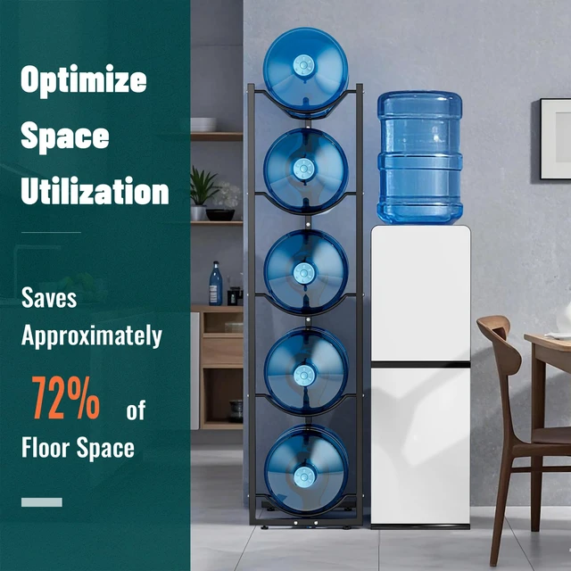 Alt view image 2 of 6 - 5 Gallon Water Jug Stand Holder: 5 Tier Blue Steel Rack, 14.5 x 53 x 14 Inches, Holds Up to 5 Jugs, 22 Pounds Each, Space-Saving Design, Indoor Use, Office, Kitchen, Gym, Living Room