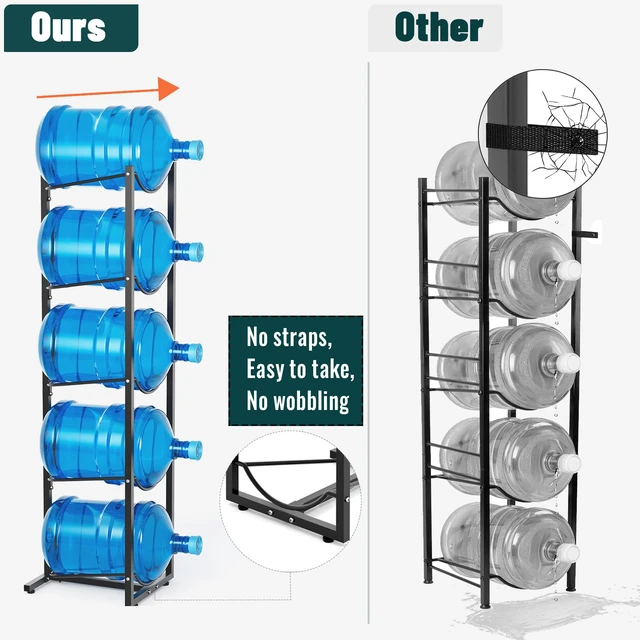 Alt view image 4 of 6 - 5 Gallon Water Jug Stand Holder: 5 Tier Blue Steel Rack, 14.5 x 53 x 14 Inches, Holds Up to 5 Jugs, 22 Pounds Each, Space-Saving Design, Indoor Use, Office, Kitchen, Gym, Living Room