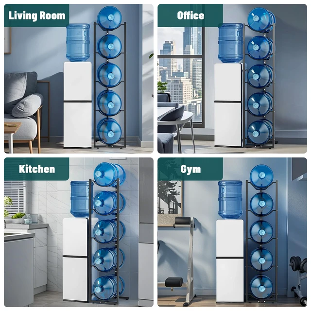 Alt view image 6 of 6 - 5 Gallon Water Jug Stand Holder: 5 Tier Blue Steel Rack, 14.5 x 53 x 14 Inches, Holds Up to 5 Jugs, 22 Pounds Each, Space-Saving Design, Indoor Use, Office, Kitchen, Gym, Living Room