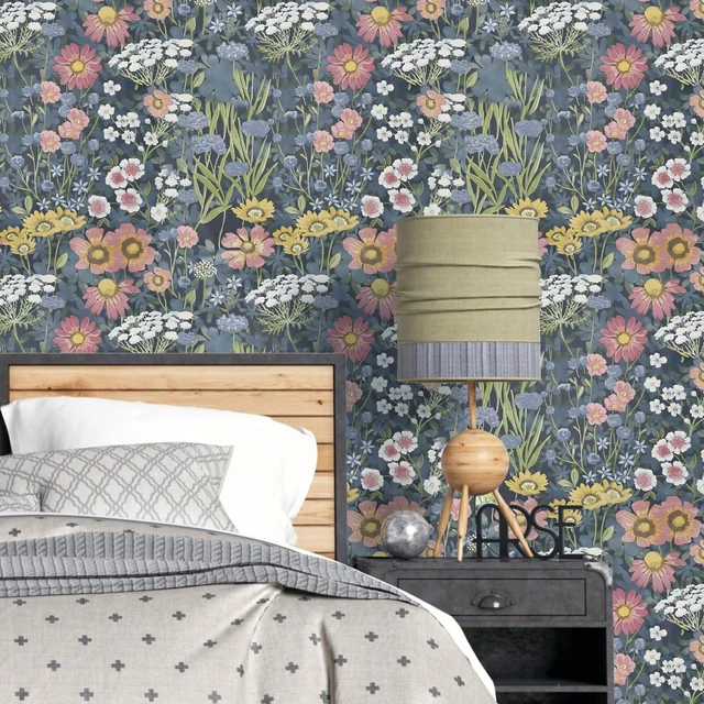 Alt view image 2 of 7 - Vintage Floral Wallpaper Peel and Stick Wallpaper Floral Contact Paper 17.7in x393.7in Boho Daisy Self Adhesive Removable Wall paper for Bedroom Decorative