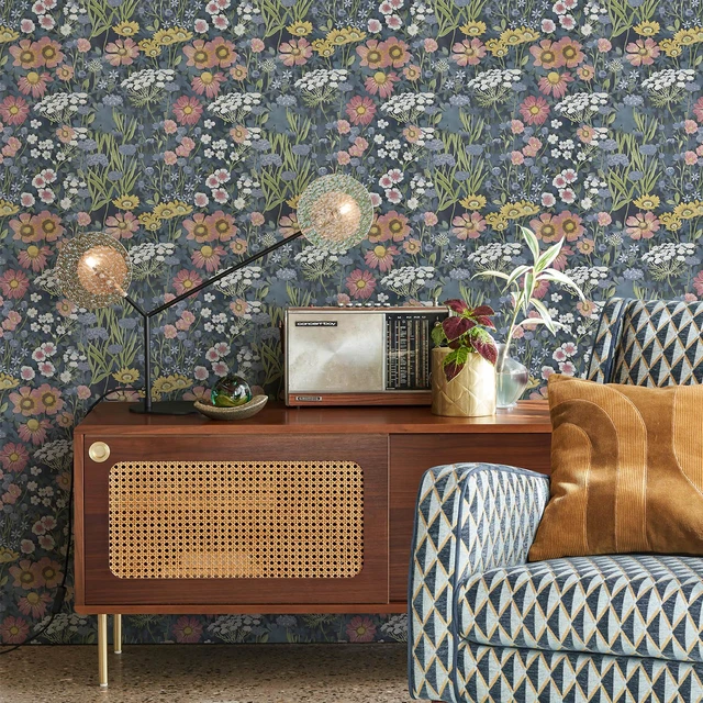 Alt view image 5 of 7 - Vintage Floral Wallpaper Peel and Stick Wallpaper Floral Contact Paper 17.7in x393.7in Boho Daisy Self Adhesive Removable Wall paper for Bedroom Decorative