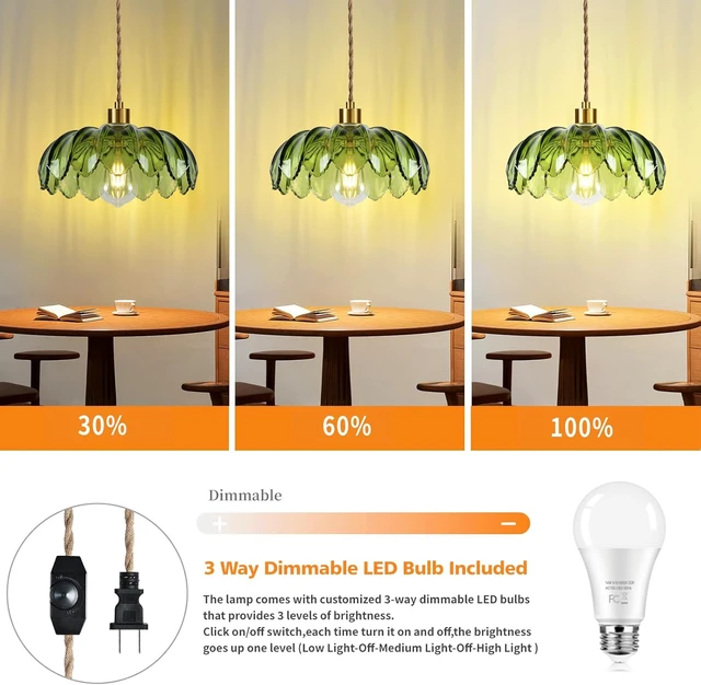 Alt view image 2 of 7 - Plug in Pendant Light Hanging Lights with Plug in Cord Boho Hanging Lamp Glass Gold Mid Century Modern Vintage Dimmable Green Flower Plug in Chandelier Ceiling Fixture for Living Room,Kitchen