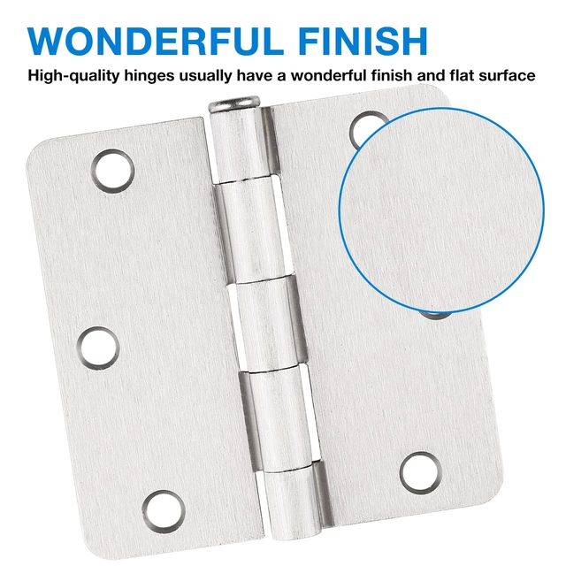 Alt view image 3 of 6 - Brushed Nickel Door Hinges 3.5 Inch 1/4" Radius 30 Pack 3 1/2 Interior Door Hinge for Doors Wooden Silver Residential Standard Bedroom Indoor Inside Door Hinges Office Laundry Storage Room Hardware