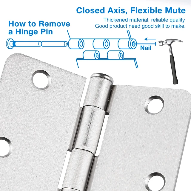 Alt view image 4 of 6 - Brushed Nickel Door Hinges 3.5 Inch 1/4" Radius 30 Pack 3 1/2 Interior Door Hinge for Doors Wooden Silver Residential Standard Bedroom Indoor Inside Door Hinges Office Laundry Storage Room Hardware