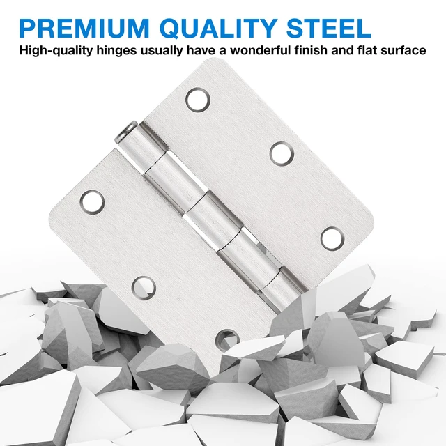 Alt view image 5 of 6 - Brushed Nickel Door Hinges 3.5 Inch 1/4" Radius 30 Pack 3 1/2 Interior Door Hinge for Doors Wooden Silver Residential Standard Bedroom Indoor Inside Door Hinges Office Laundry Storage Room Hardware