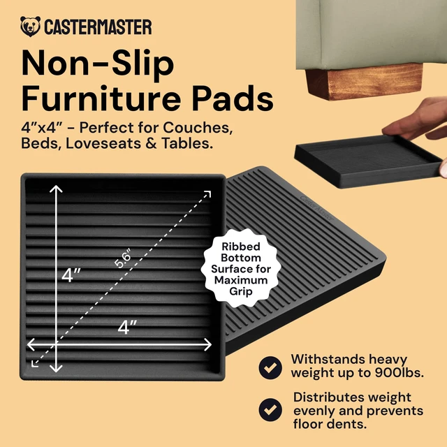 Alt view image 2 of 7 - Square Caster Cups - 4 in Black, 4 Pack, Non-Slip Heavy-duty rubber caster cups - Use for bed, sofa & chair legs on hardwood, stop sliding