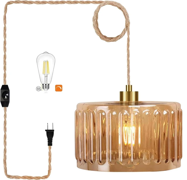 Main image of Plug in Pendant Light Hanging Lights with in Cord Mid Century Modern Gold Hanging Lamp Flower Glass Amber Vintage Dimmable Chandelier Ceiling Fixture for Living Room,Kitchen,Boho