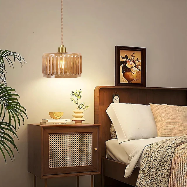 Alt view image 3 of 7 - Plug in Pendant Light Hanging Lights with in Cord Mid Century Modern Gold Hanging Lamp Flower Glass Amber Vintage Dimmable Chandelier Ceiling Fixture for Living Room,Kitchen,Boho