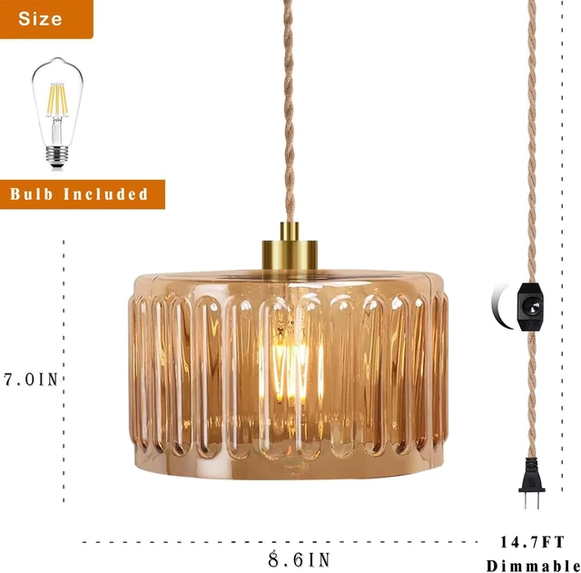 Alt view image 5 of 7 - Plug in Pendant Light Hanging Lights with in Cord Mid Century Modern Gold Hanging Lamp Flower Glass Amber Vintage Dimmable Chandelier Ceiling Fixture for Living Room,Kitchen,Boho
