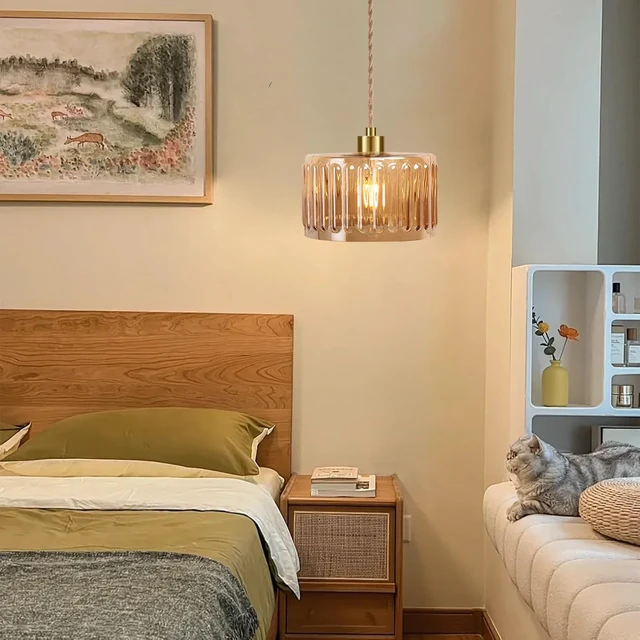 Alt view image 6 of 7 - Plug in Pendant Light Hanging Lights with in Cord Mid Century Modern Gold Hanging Lamp Flower Glass Amber Vintage Dimmable Chandelier Ceiling Fixture for Living Room,Kitchen,Boho