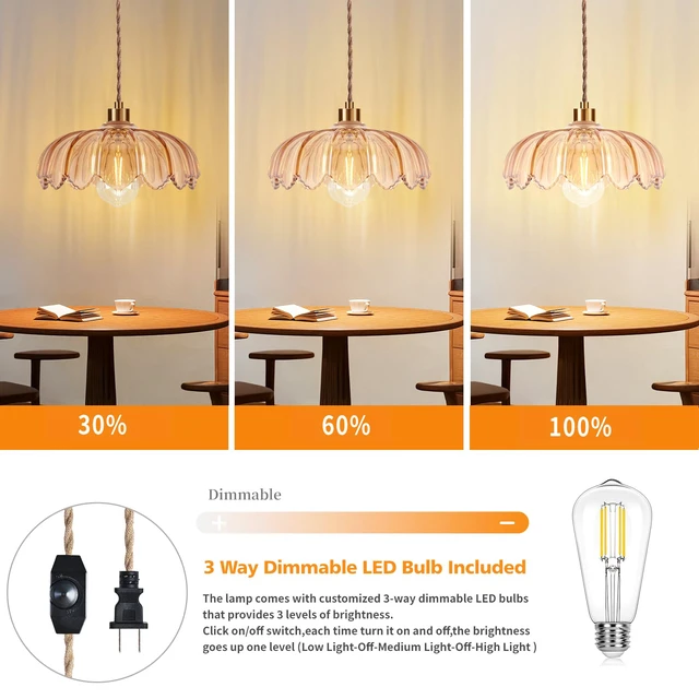 Alt view image 2 of 7 - Plug in Pendant Light Hanging Lights with in Cord Mid Century Modern Gold Hanging Lamp Flower Glass Amber Vintage Dimmable Chandelier Ceiling Fixture for Living Room,Kitchen,Boho