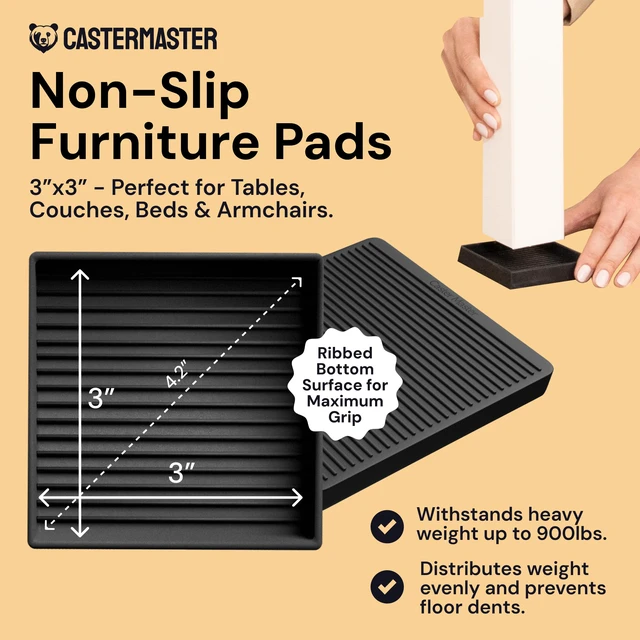 Alt view image 2 of 7 - Square Caster Cups - 3x3 in Black, 4 Pack Rubber furniture sliders & feet - noise-dampening - Use for furniture on hardwood, floor protection