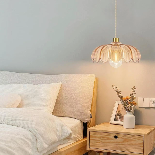 Alt view image 7 of 7 - Plug in Pendant Light Hanging Lights with in Cord Mid Century Modern Gold Hanging Lamp Flower Glass Amber Vintage Dimmable Chandelier Ceiling Fixture for Living Room,Kitchen,Boho