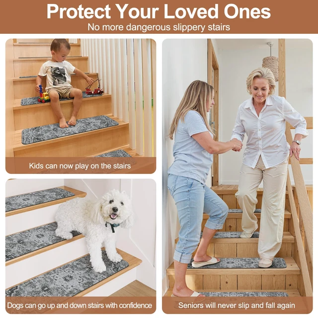Alt view image 5 of 7 - Stair Treads Non-Slip Landing Rug 31"x31" Matching Mat for Wooden Steps Square Capet Stair Treads Rubber Backing Stair Runner Anti-Slip Stair Landing Mat