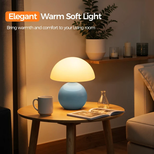 Alt view image 7 of 7 - Mushroom Lamp Table Lamp for Bedroom, Portables Cordless Table Lamp,Wireless lamp,Small Bedside Table Touch Lamps for Living Room,Mini Mushroom 5200mAh Battery Operated Lamp Modern Blue