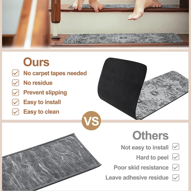 Alt view image 6 of 7 - Stair Treads Non-Slip Landing Rug 31"x31" Matching Mat for Wooden Steps Square Capet Stair Treads Rubber Backing Stair Runner Anti-Slip Stair Landing Mat