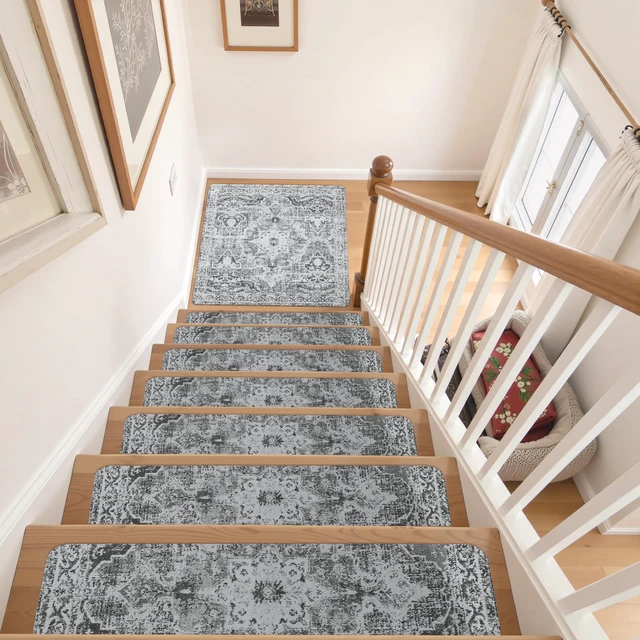 Alt view image 7 of 7 - Stair Treads Non-Slip Landing Rug 31"x31" Matching Mat for Wooden Steps Square Capet Stair Treads Rubber Backing Stair Runner Anti-Slip Stair Landing Mat
