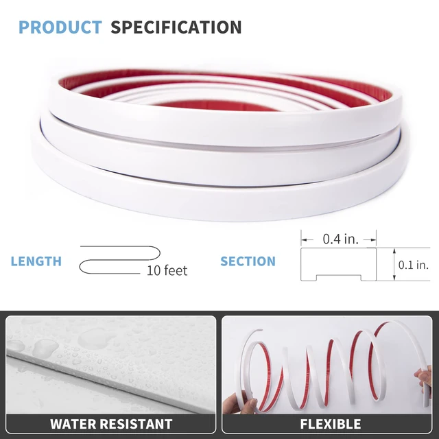 Alt view image 2 of 7 - 10 Ft Peel and Stick Flexible Vinyl Molding Trim for Wall Tile Edges, Kitchen backsplash, Mirrior Frame in White (Pack of 2)