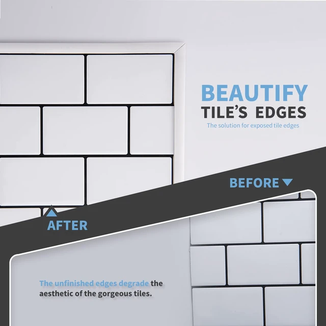 Alt view image 3 of 7 - 10 Ft Peel and Stick Flexible Vinyl Molding Trim for Wall Tile Edges, Kitchen backsplash, Mirrior Frame in White (Pack of 2)
