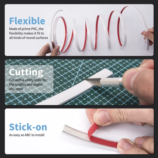 Alt view image 4 of 7 - 10 Ft Peel and Stick Flexible Vinyl Molding Trim for Wall Tile Edges, Kitchen backsplash, Mirrior Frame in White (Pack of 2)